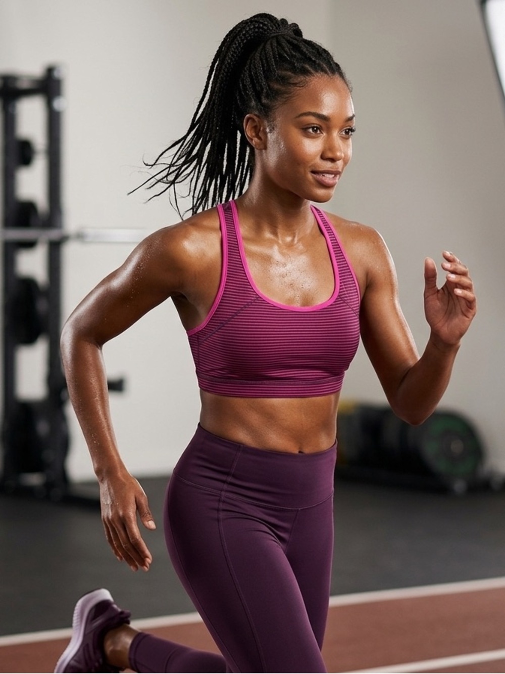 GAP Striped Racerback Sports Bra in Deep Magenta